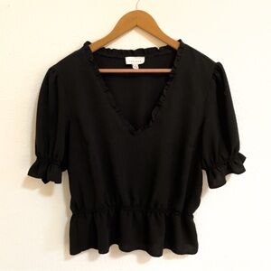 Topshop Flowy Black Puff Sleeve Tea Blouse | US 10 | UK 14